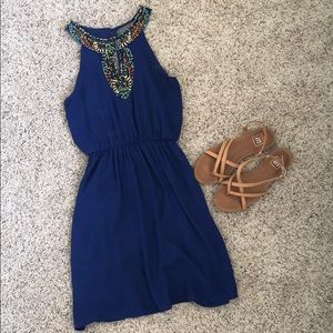 Royal Blue Beaded Neckline Dress
